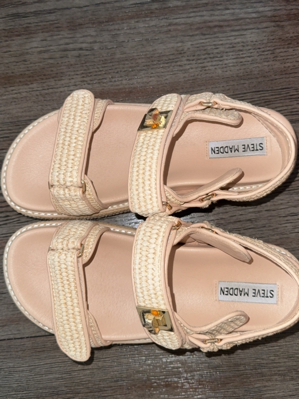 Steve Madden Nude Braided Platform Sandals with Gold Buckle - Picture 2 of 3
